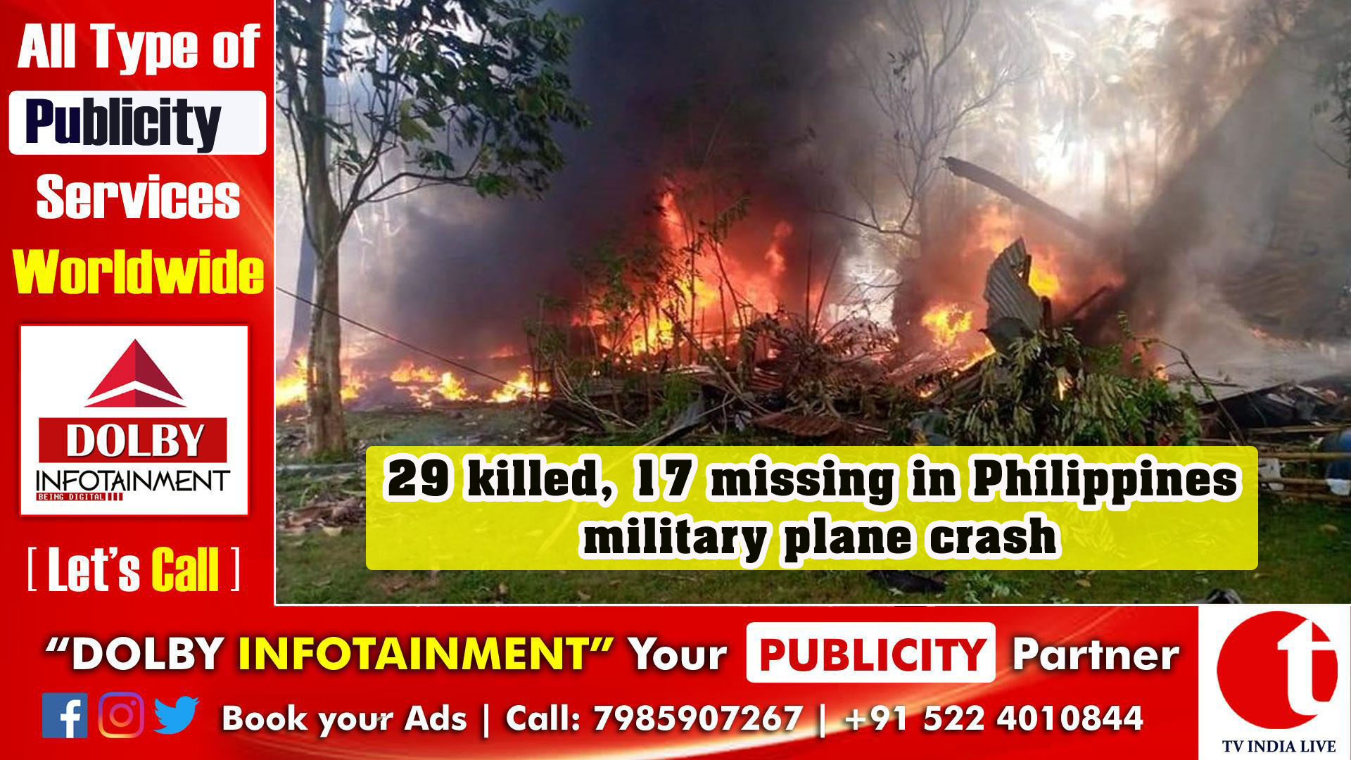 29 killed, 17 missing in Philippines military plane crash