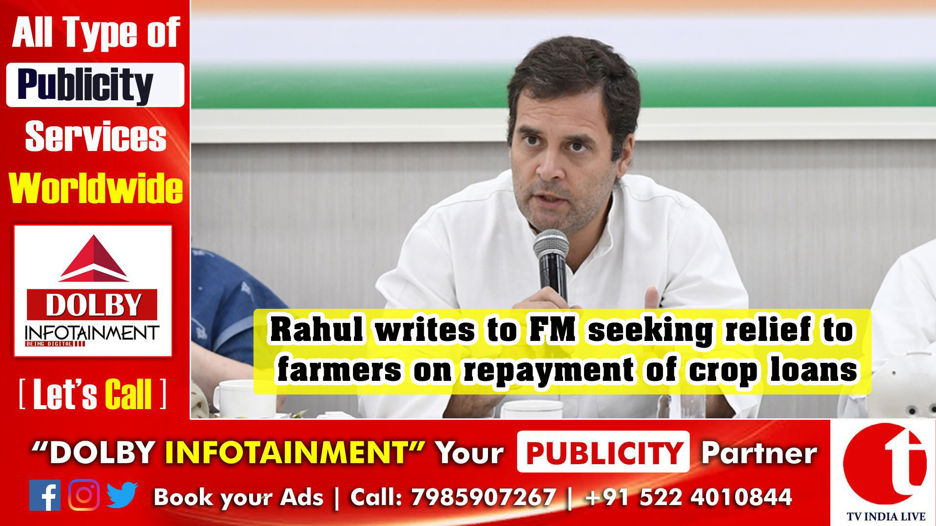 Rahul writes to FM seeking relief to farmers on repayment of crop loans