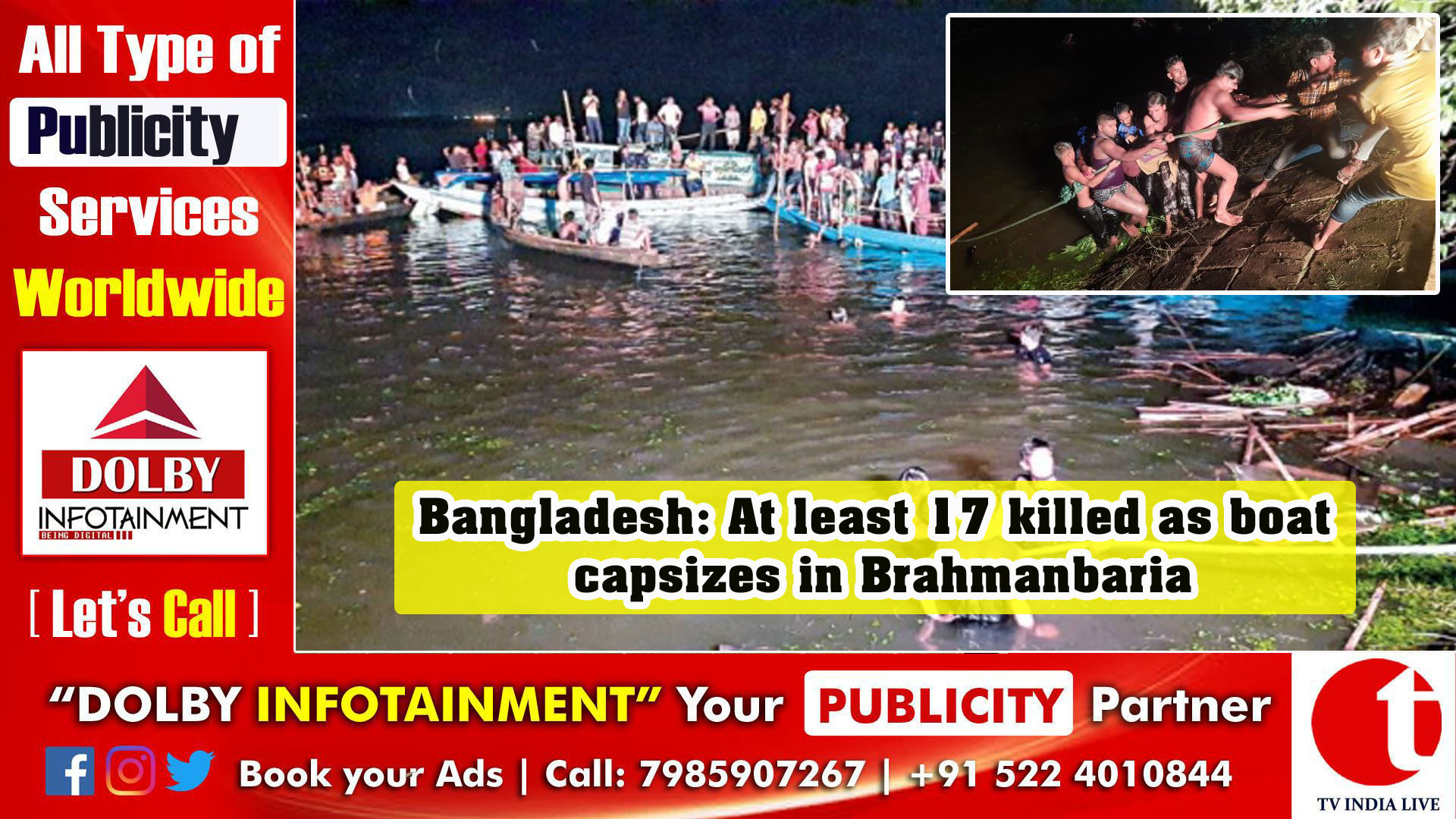 Bangladesh: At least 17 killed as boat capsizes in Brahmanbaria