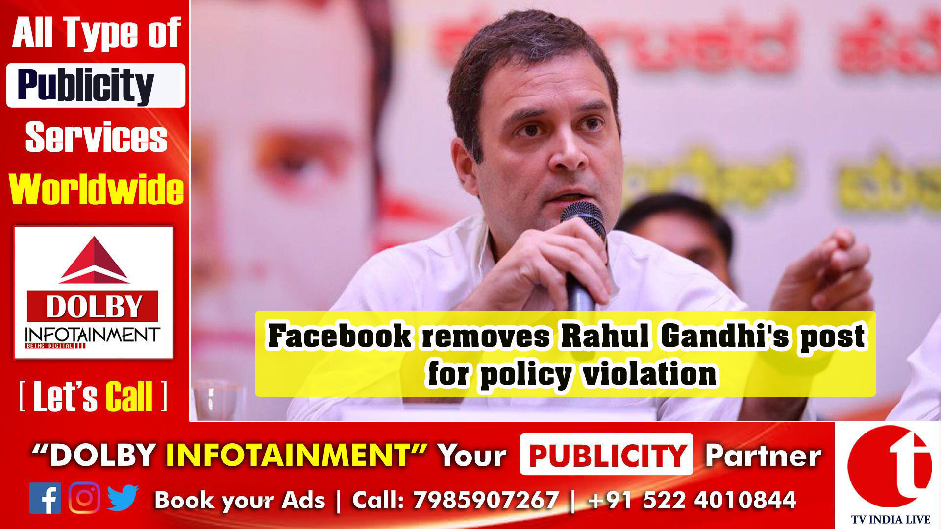 Facebook removes Rahul Gandhi's post for policy violation