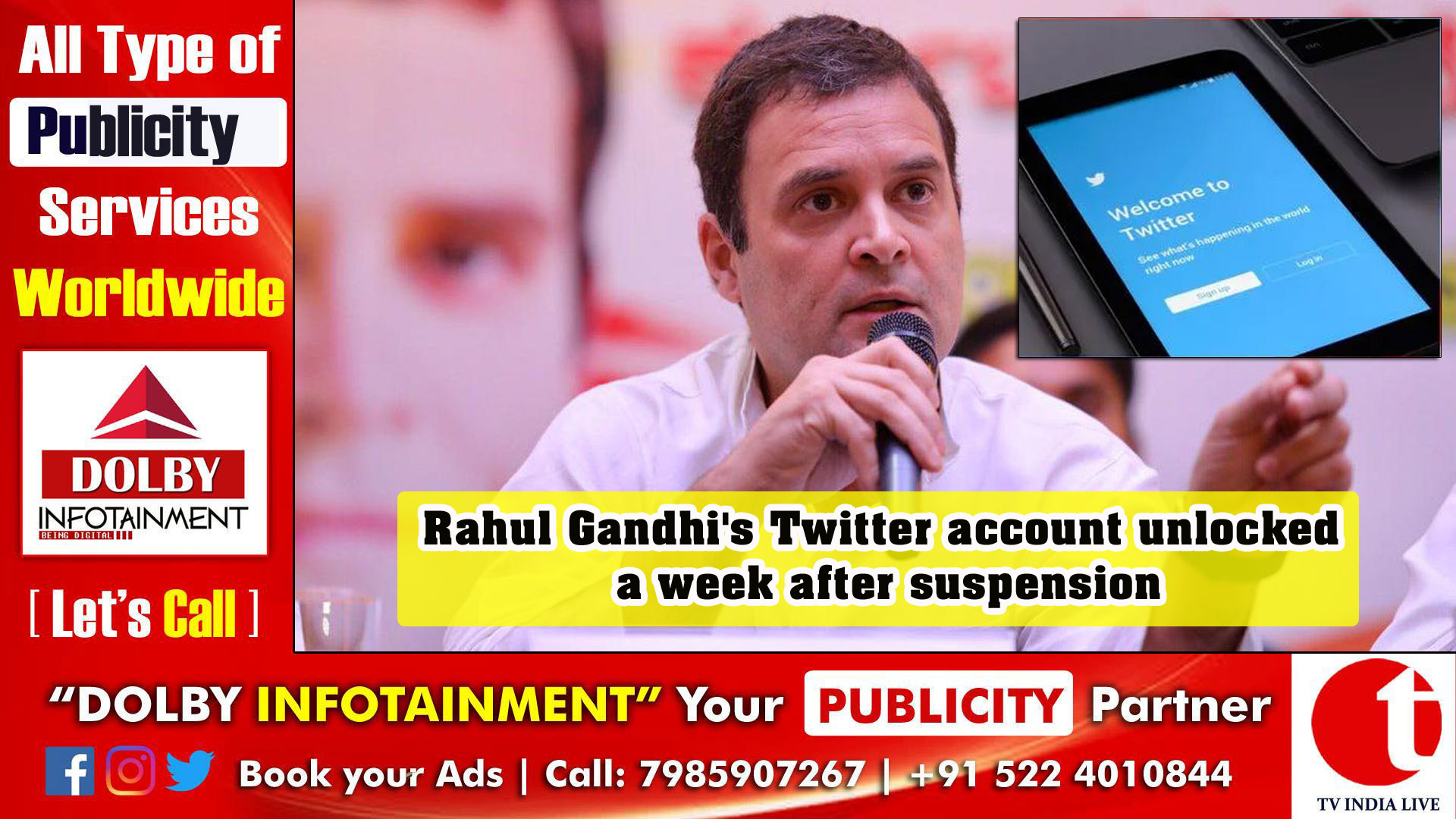 Rahul Gandhi's Twitter account unlocked a week after suspension