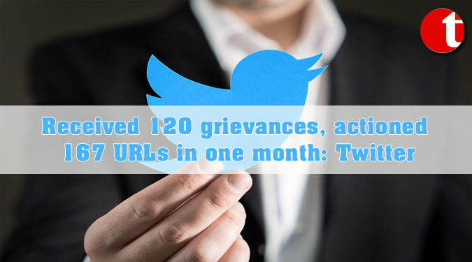 Received 120 grievances, actioned 167 URLs in one month: Twitter