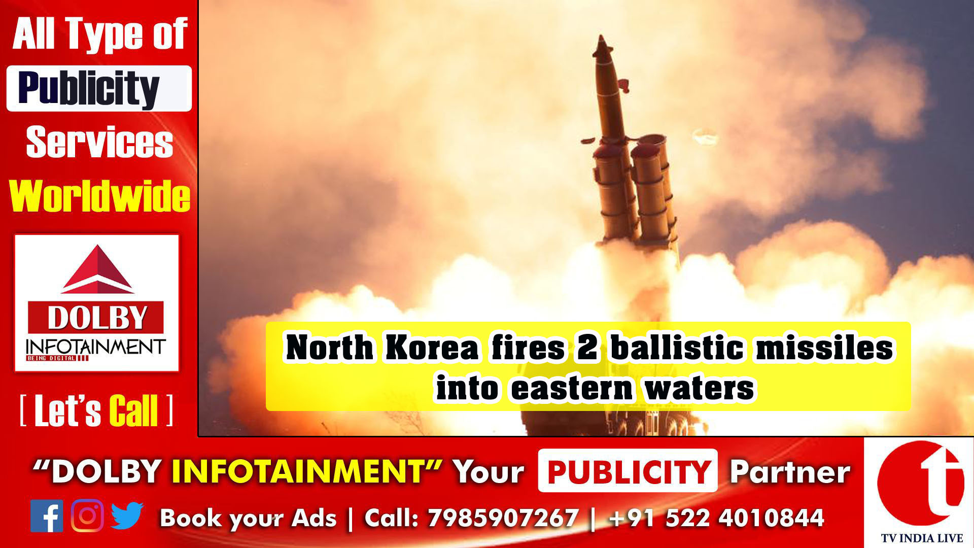 North Korea fires 2 ballistic missiles into eastern waters