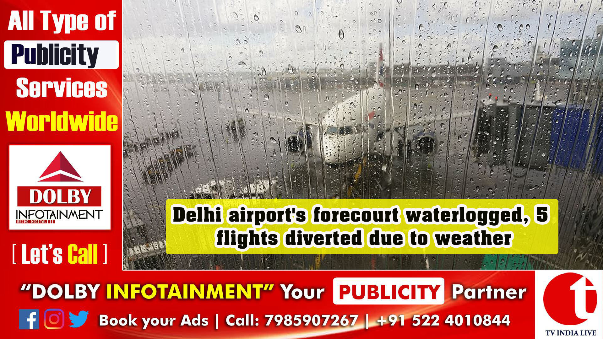 Delhi airport's forecourt waterlogged, 5 flights diverted due to weather