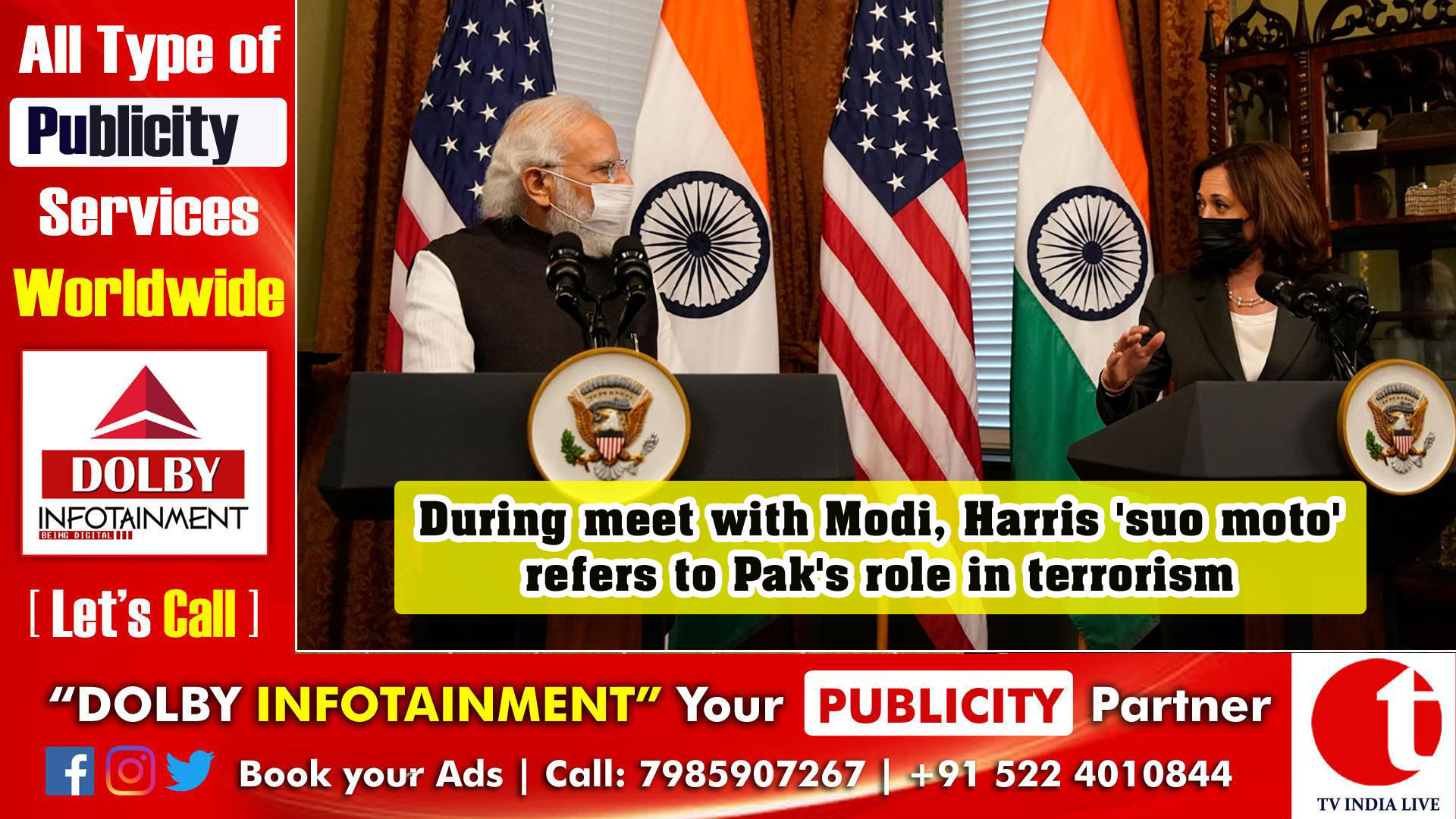 During meet with Modi, Harris 'suo moto' refers to Pak's role in terrorism