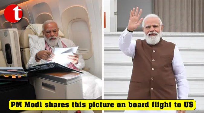 PM Modi shares this picture on board flight to US