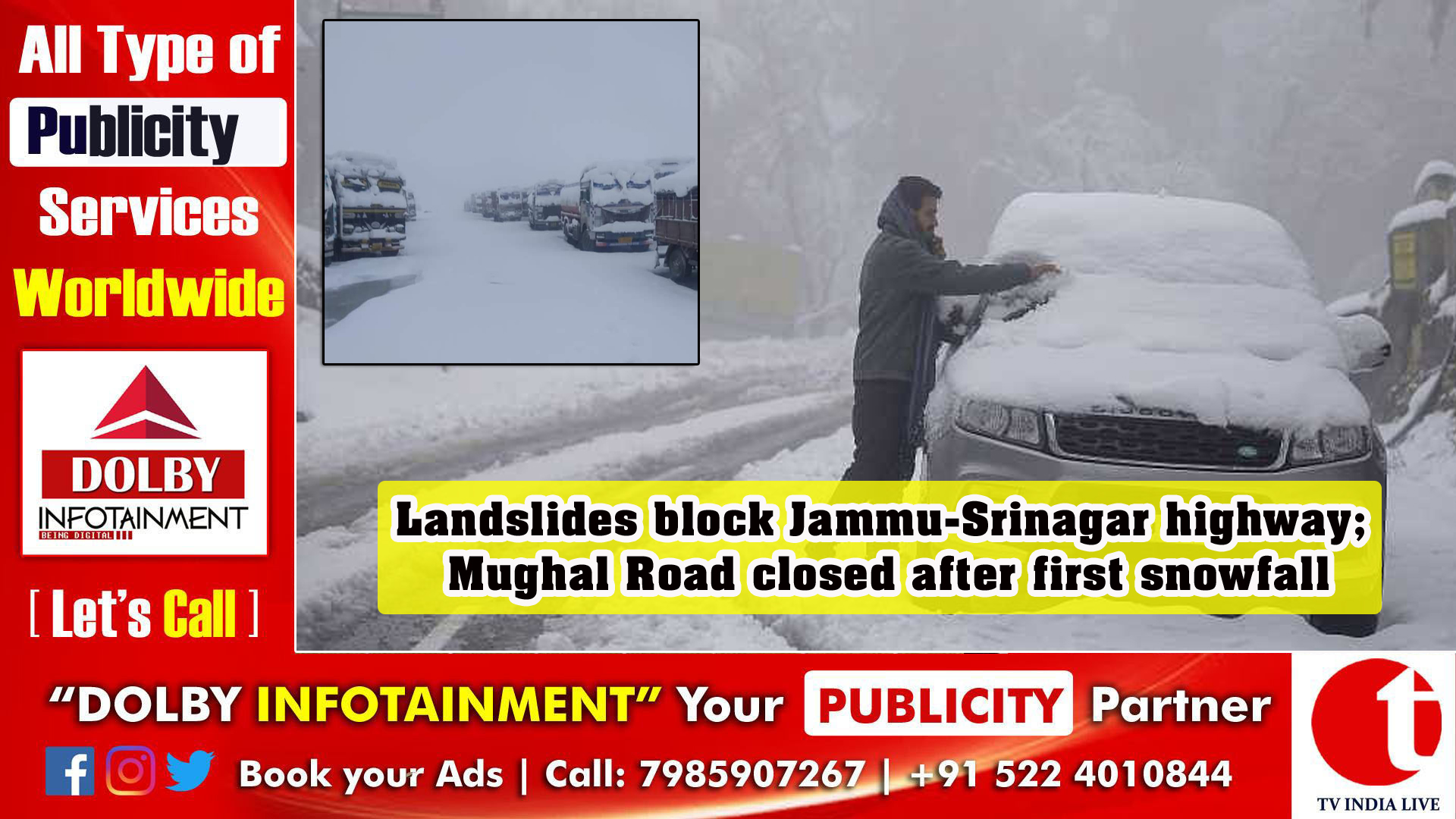 Landslides block Jammu-Srinagar highway; Mughal Road closed after first snowfall