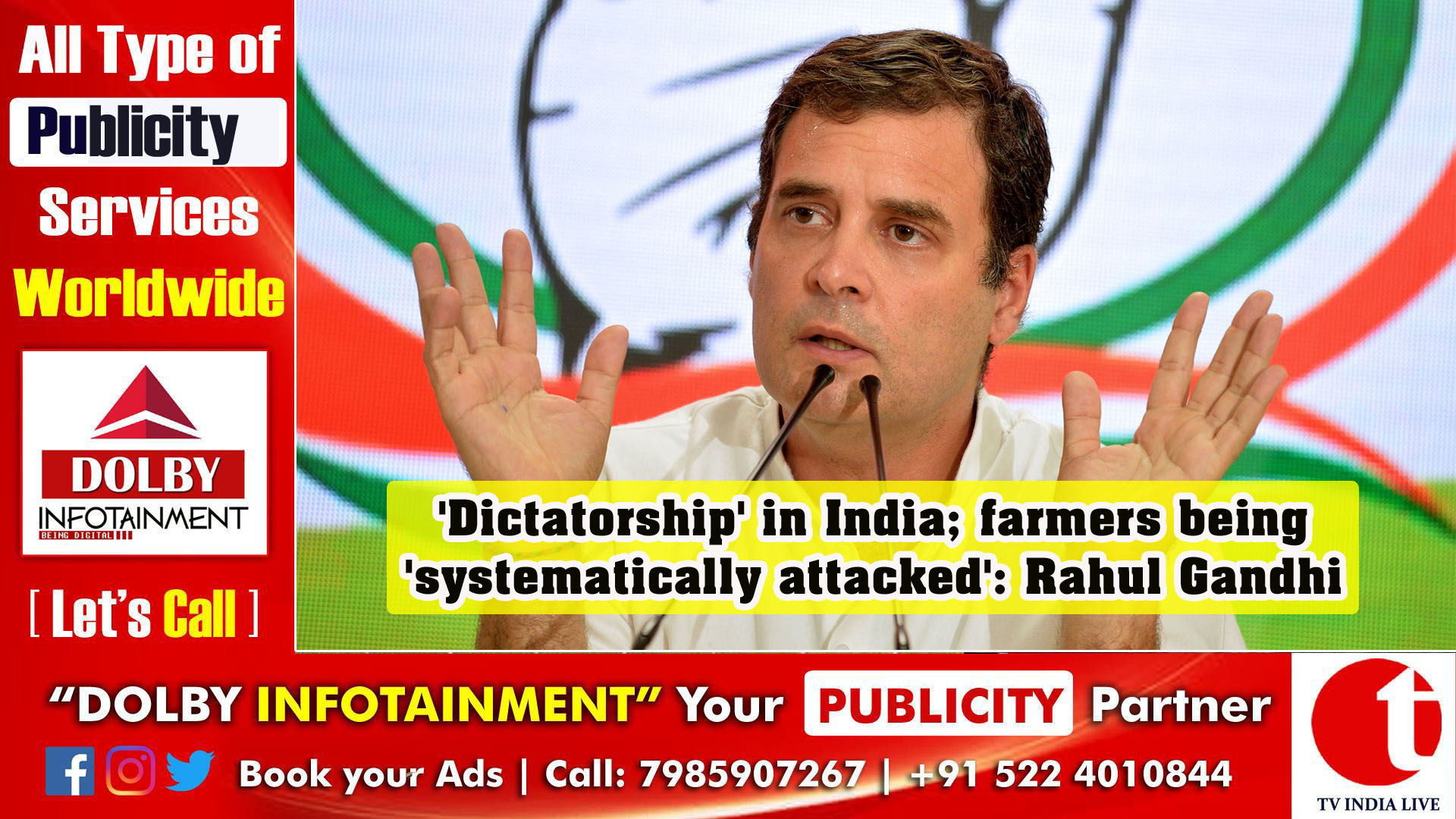 'Dictatorship' in India; farmers being 'systematically attacked': Rahul Gandhi