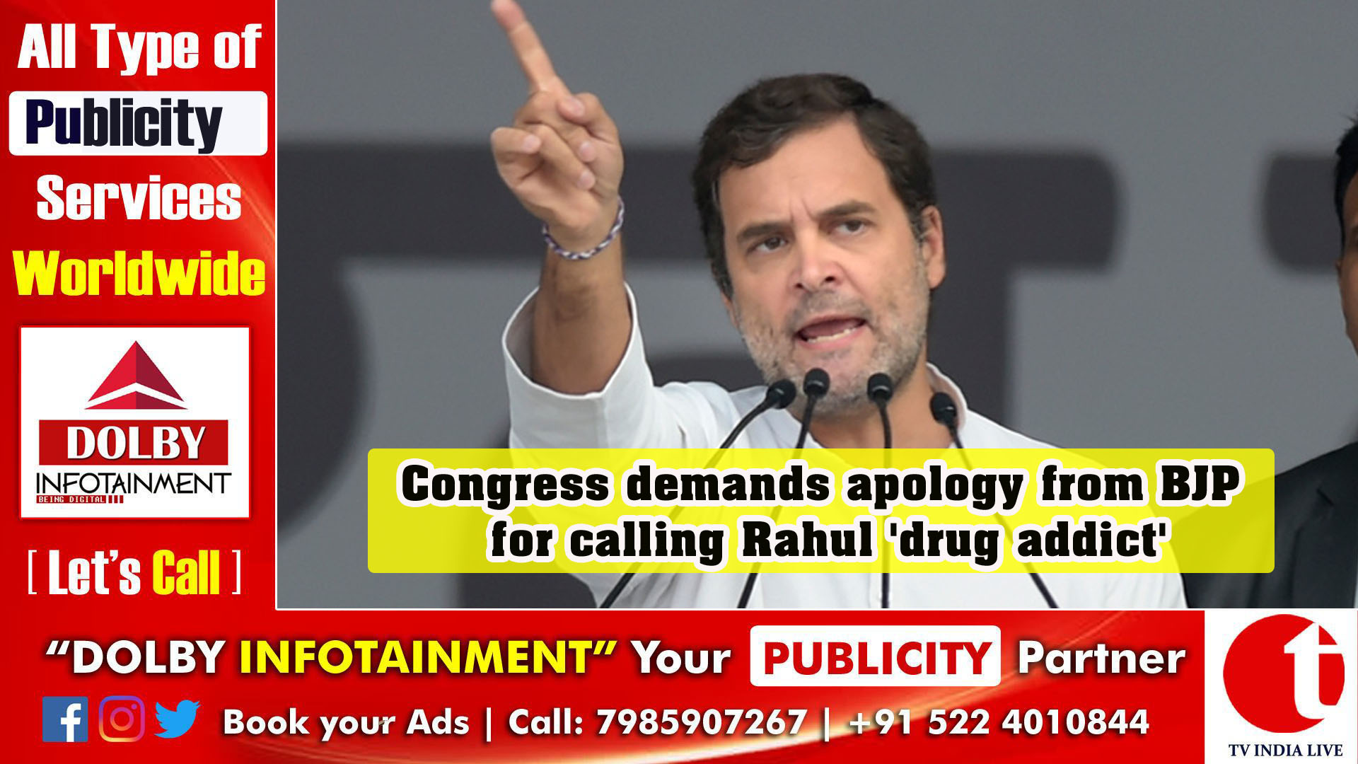 Congress demands apology from BJP for calling Rahul 'drug addict'