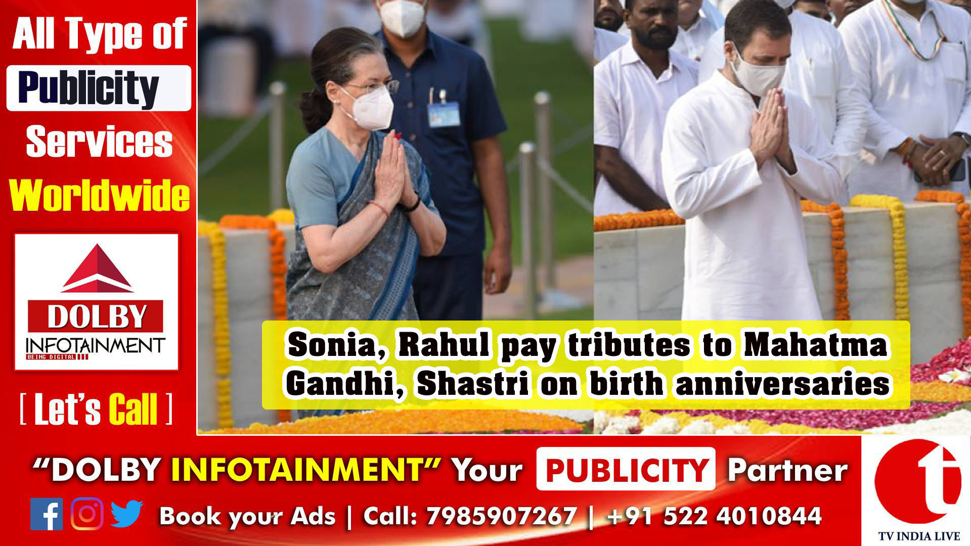 Sonia, Rahul pay tributes to Mahatma Gandhi, Shastri on birth anniversaries