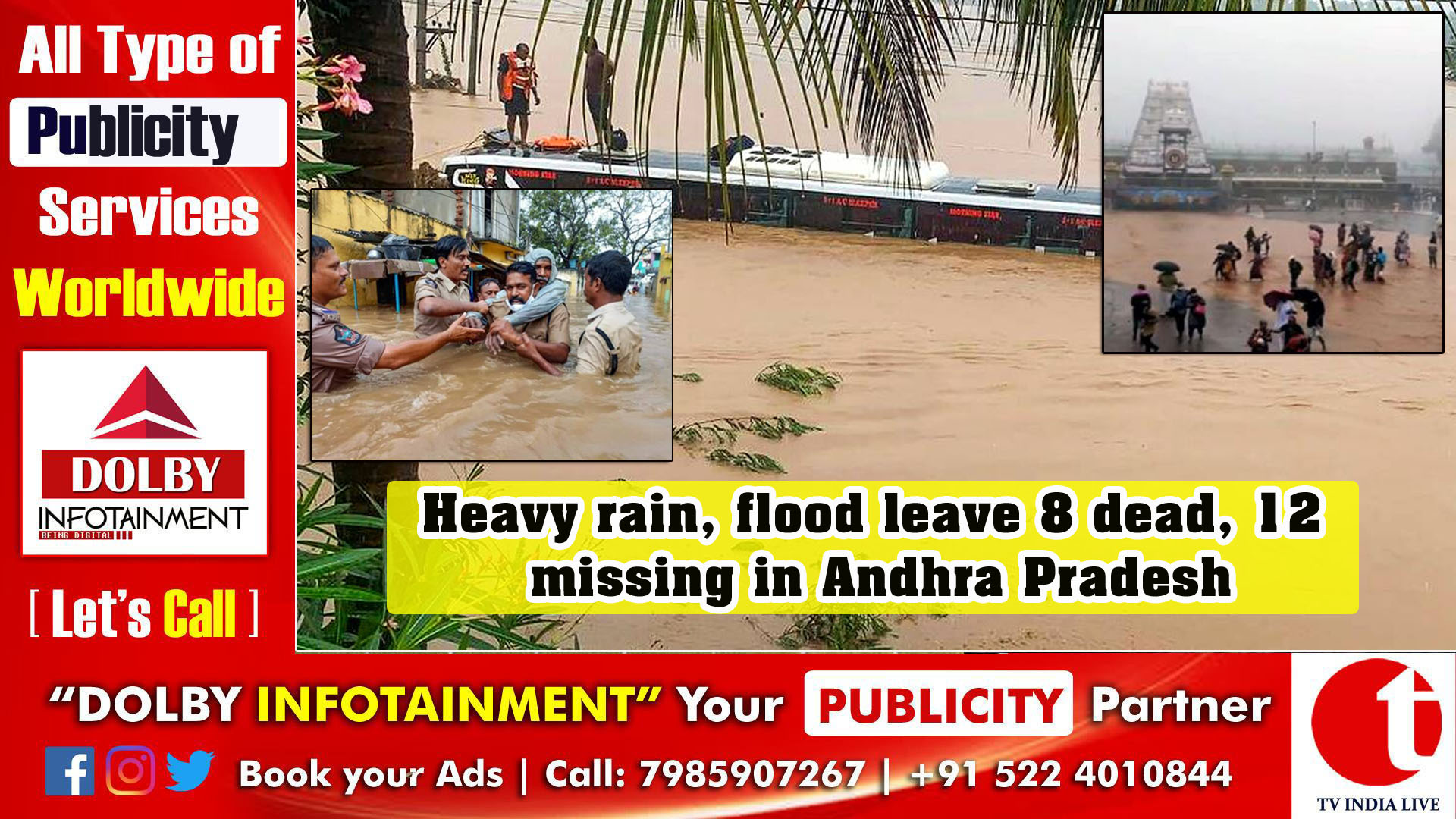 Heavy rain, flood leave 8 dead, 12 missing in Andhra Pradesh