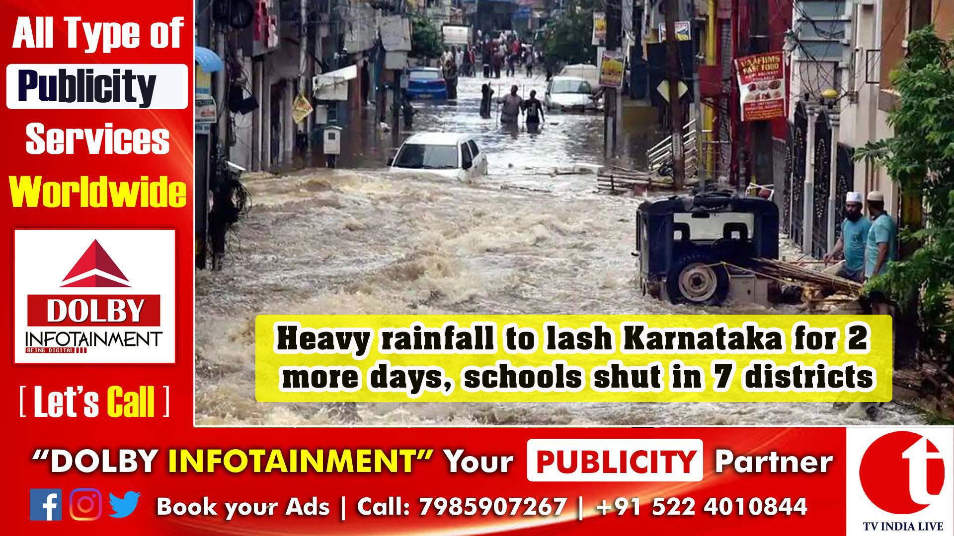 Heavy rainfall to lash Karnataka for 2 more days, schools shut in 7 districts