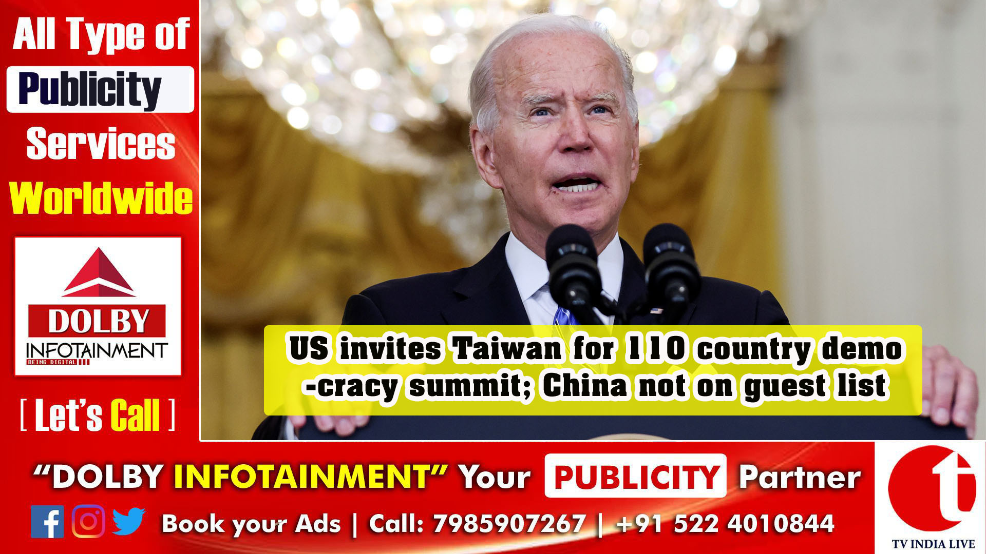 US invites Taiwan for 110 country democracy summit; China not on guest list