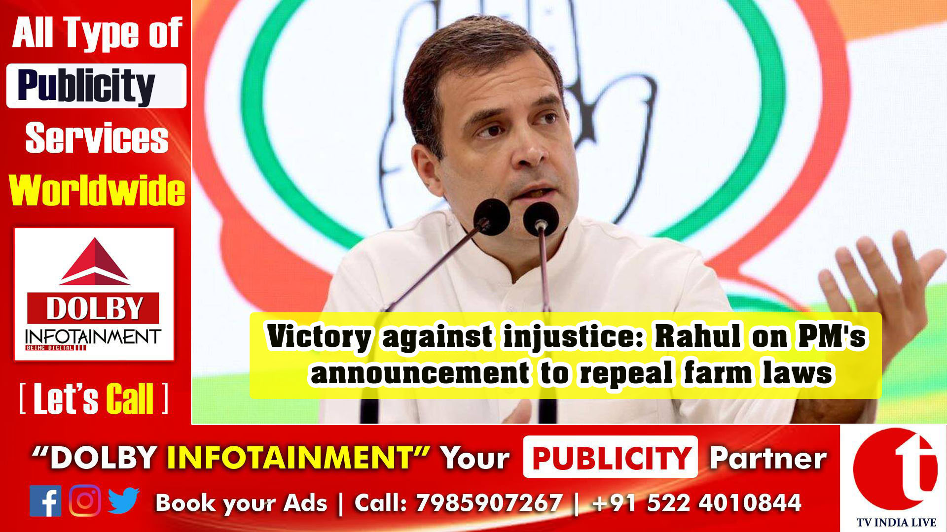 Victory against injustice: Rahul Gandhi on PM's announcement to repeal farm laws