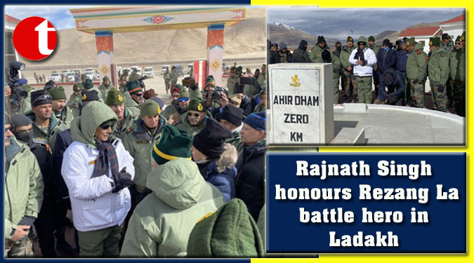 Rajnath Singh honours Rezang La battle hero in Ladakh