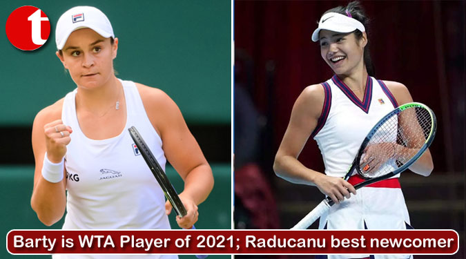 Barty is WTA Player of 2021; Raducanu best newcomer