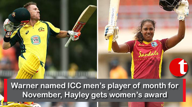 Warner named ICC men’s player of month for November, Hayley gets women’s award