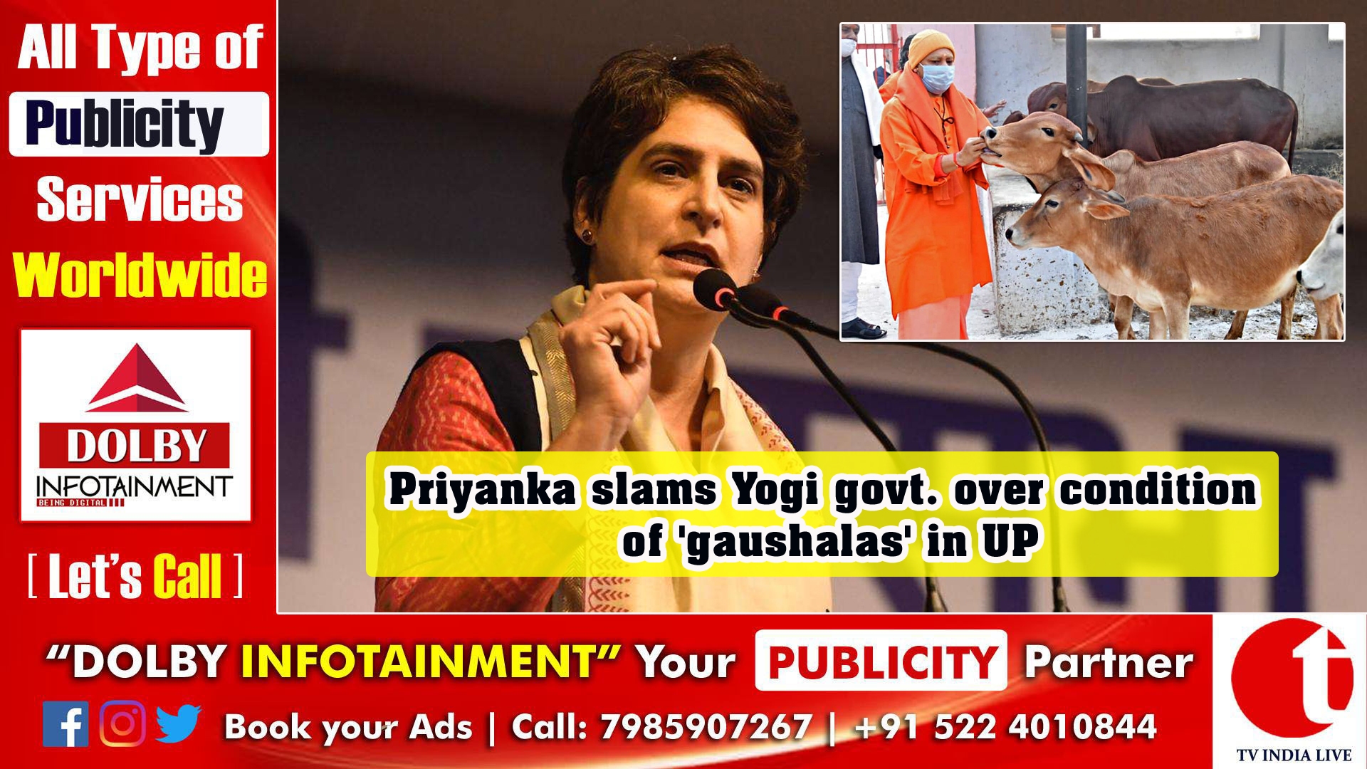 Priyanka slams Yogi govt. over condition of 'gaushalas' in UP