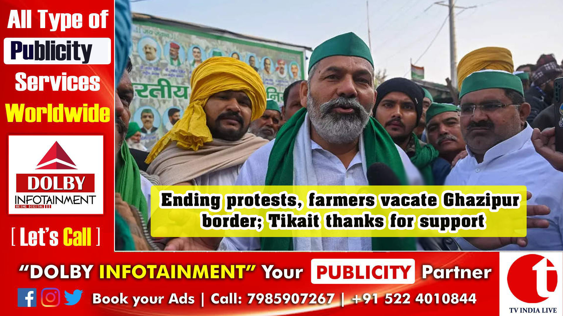 Ending protests, farmers vacate Ghazipur border; Tikait thanks for support