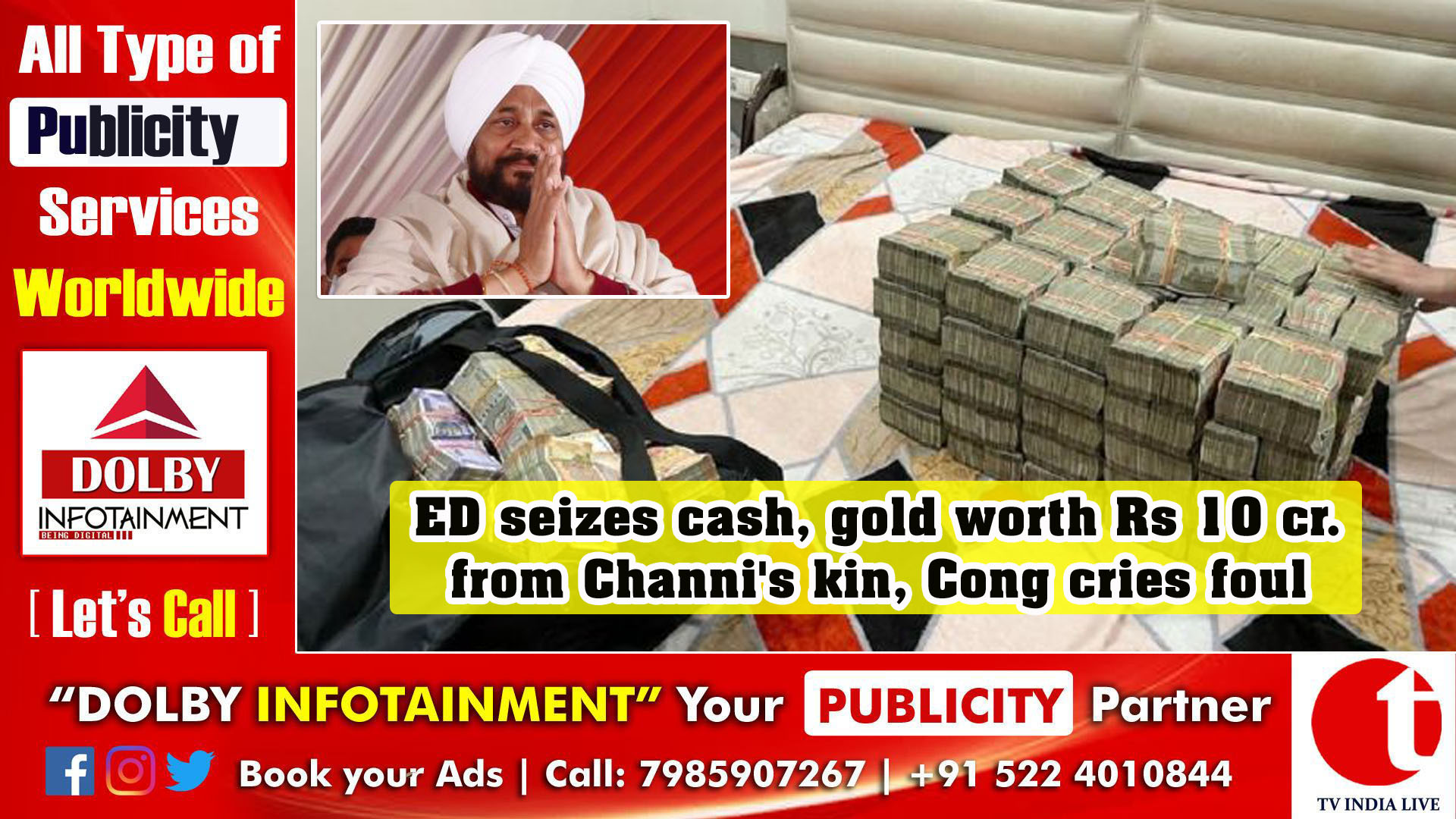 ED seizes cash, gold worth Rs 10 cr. from Channi's kin, Cong cries foul