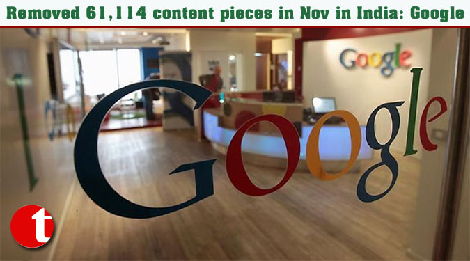 Removed 61,114 content pieces in Nov in India: Google