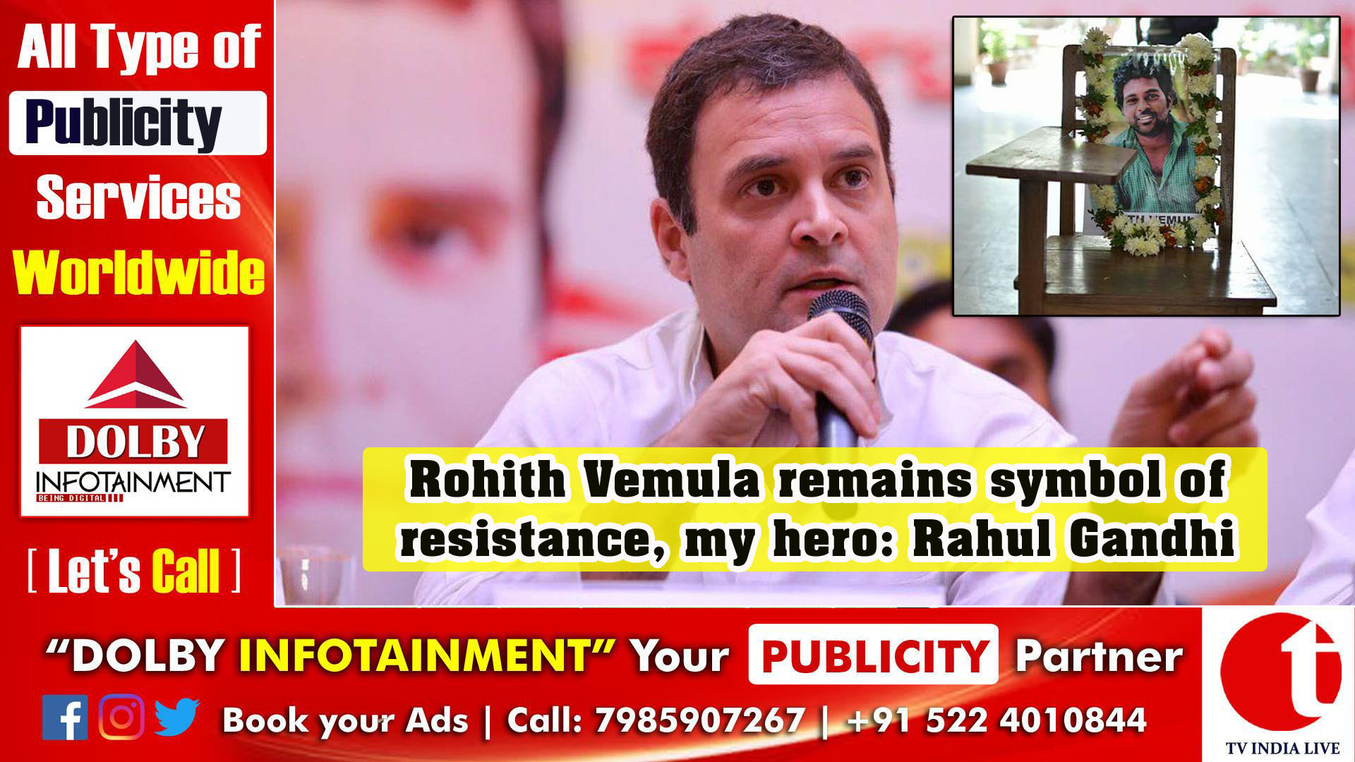 Rohith Vemula remains symbol of resistance, my hero: Rahul Gandhi