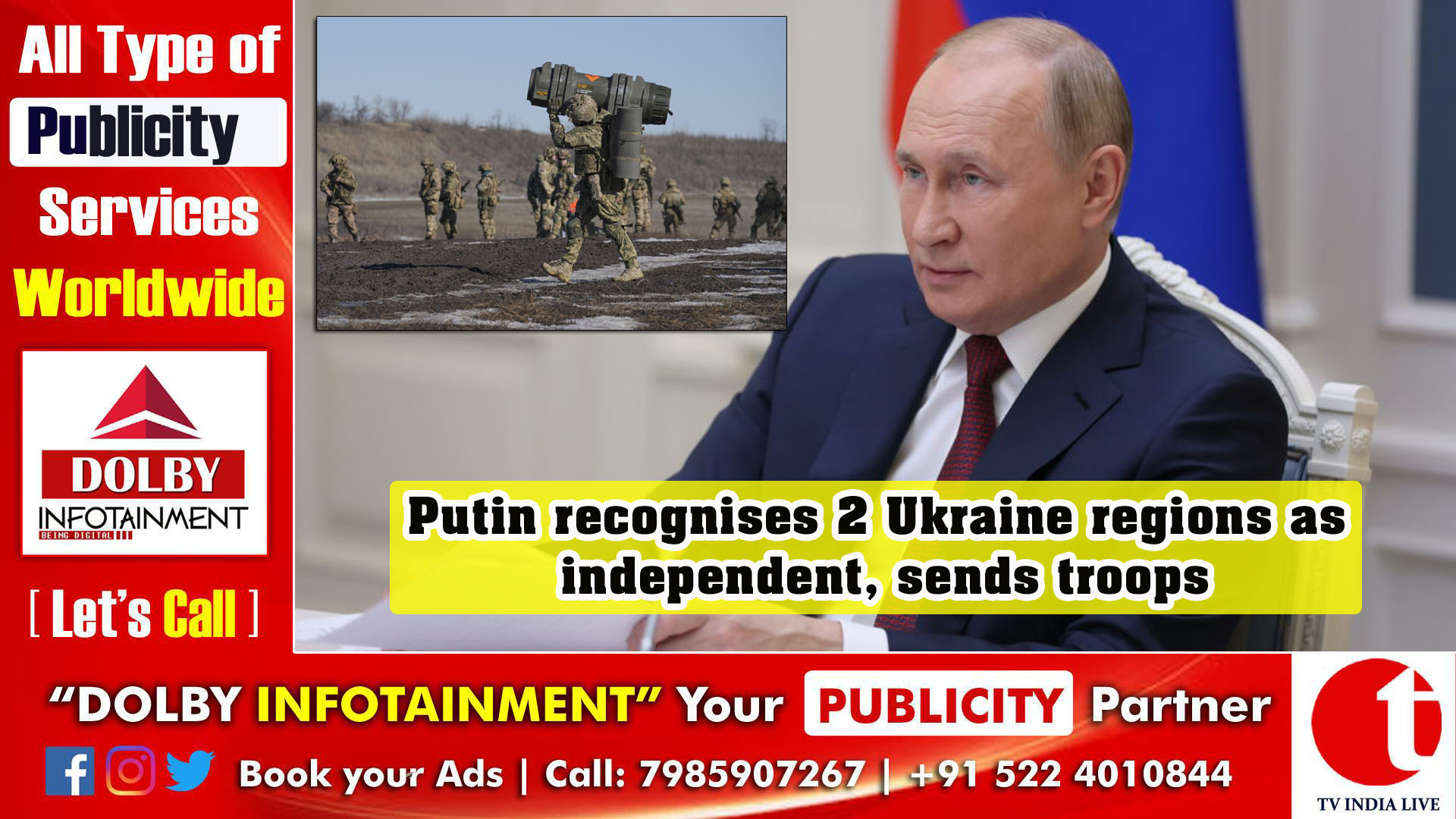 Putin recognises 2 Ukraine regions as independent, sends troops