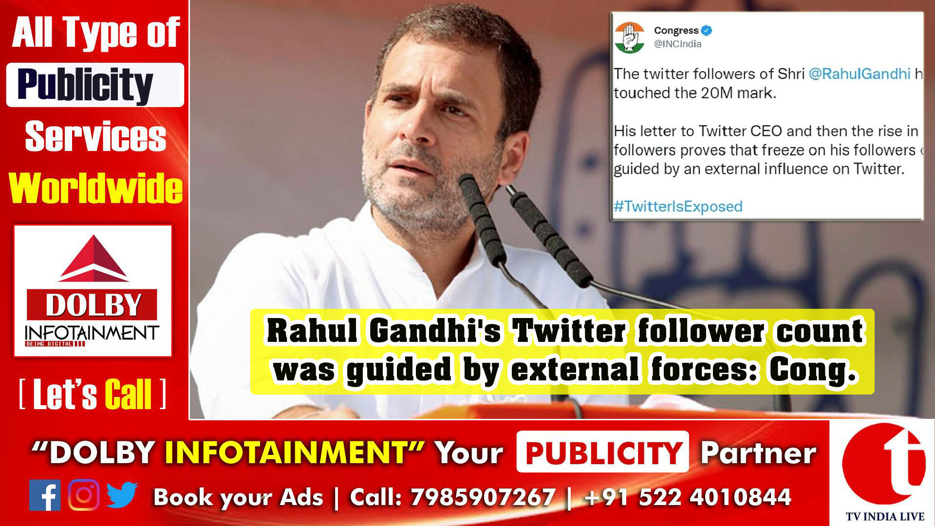 Rahul Gandhi's Twitter follower count was guided by external forces: Cong.