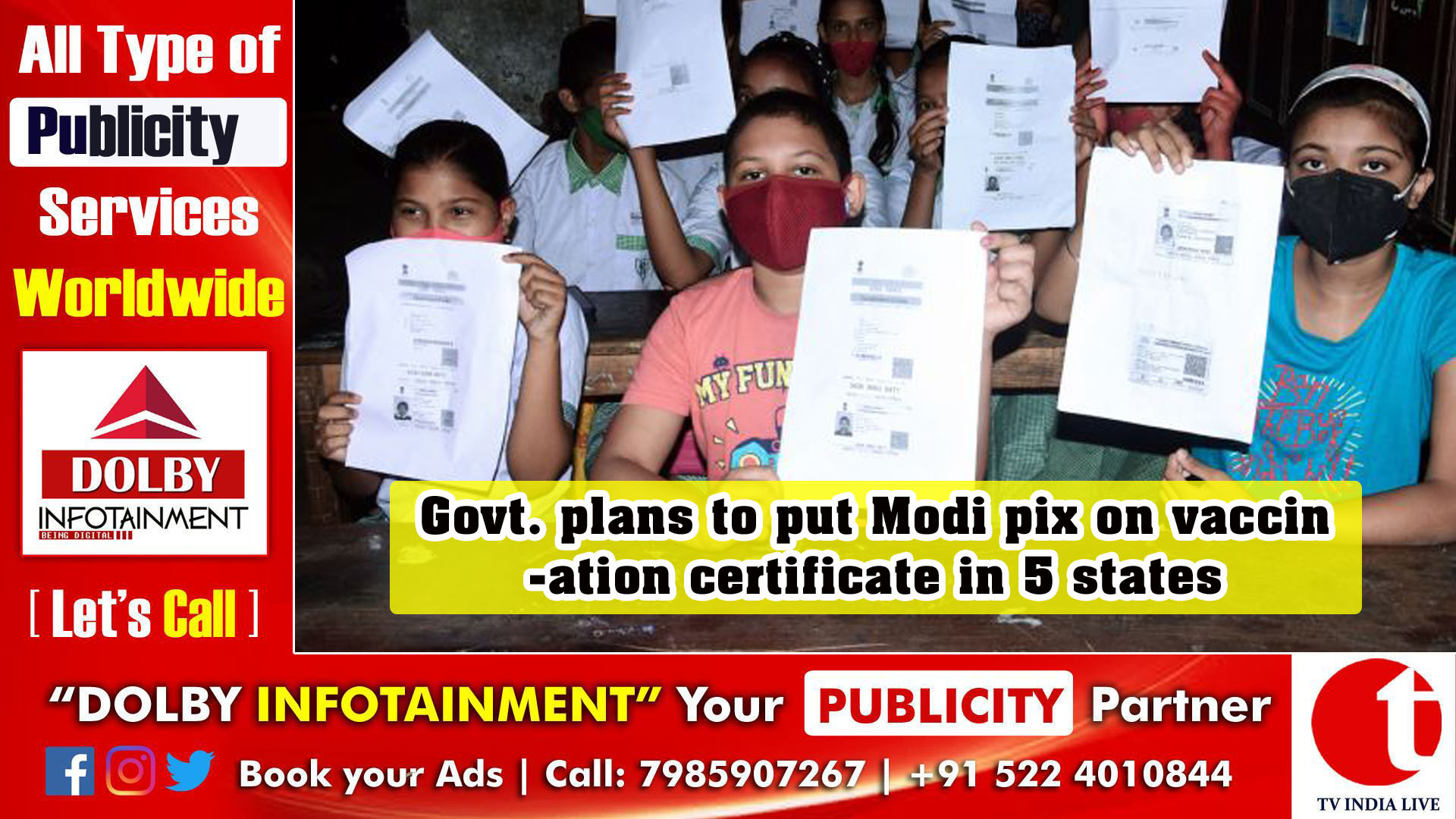 Govt. plans to put Modi pix on vaccination certificate in 5 states