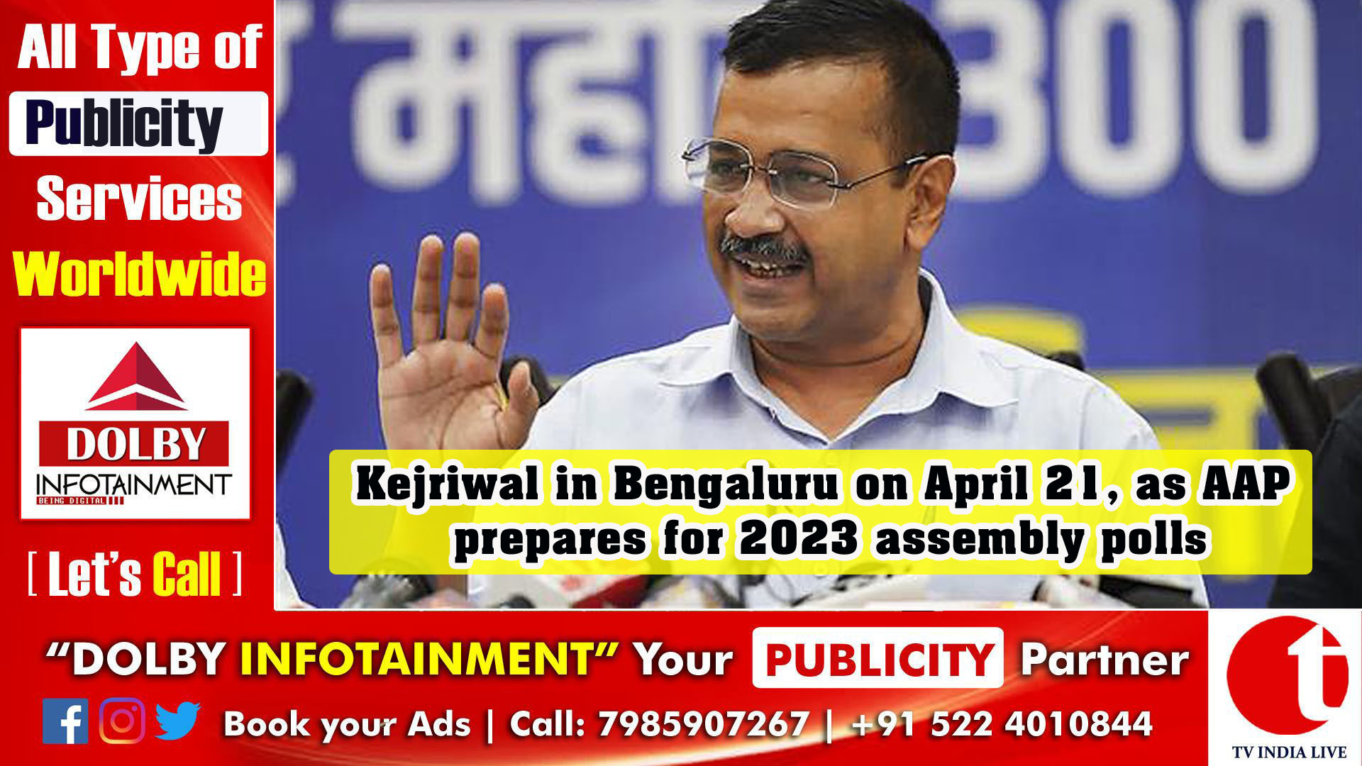 Kejriwal in Bengaluru on April 21, as AAP prepares for 2023 assembly polls