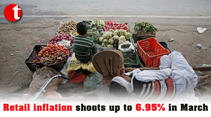 Retail inflation shoots up to 6.95% in March