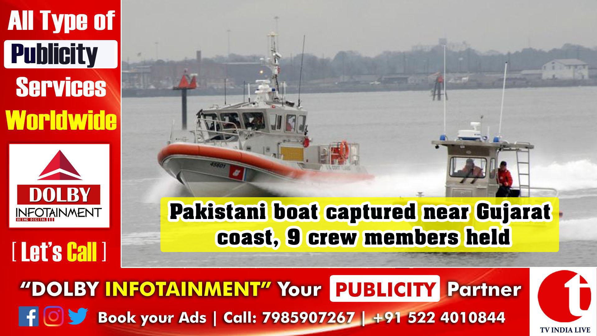 Pakistani boat captured near Gujarat coast, 9 crew members held