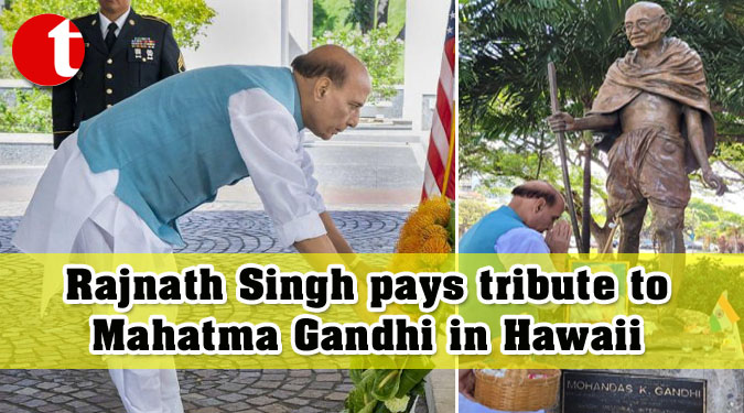 Rajnath Singh pays tribute to Mahatma Gandhi in Hawaii
