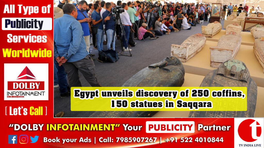 Egypt unveils discovery of 250 coffins, 150 statues in Saqqara
