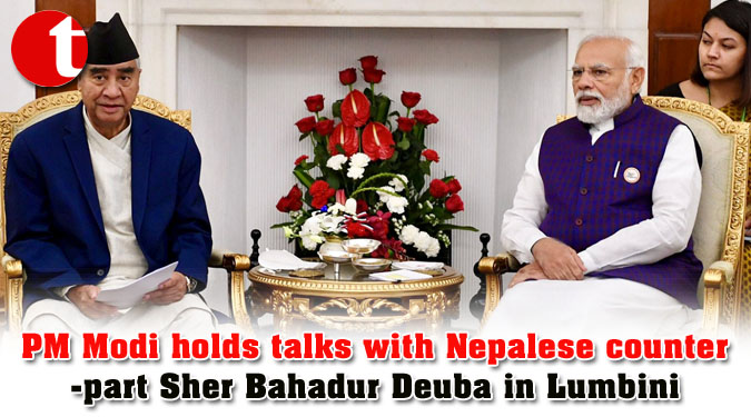 PM Modi holds talks with Nepalese counterpart Sher Bahadur Deuba in Lumbini