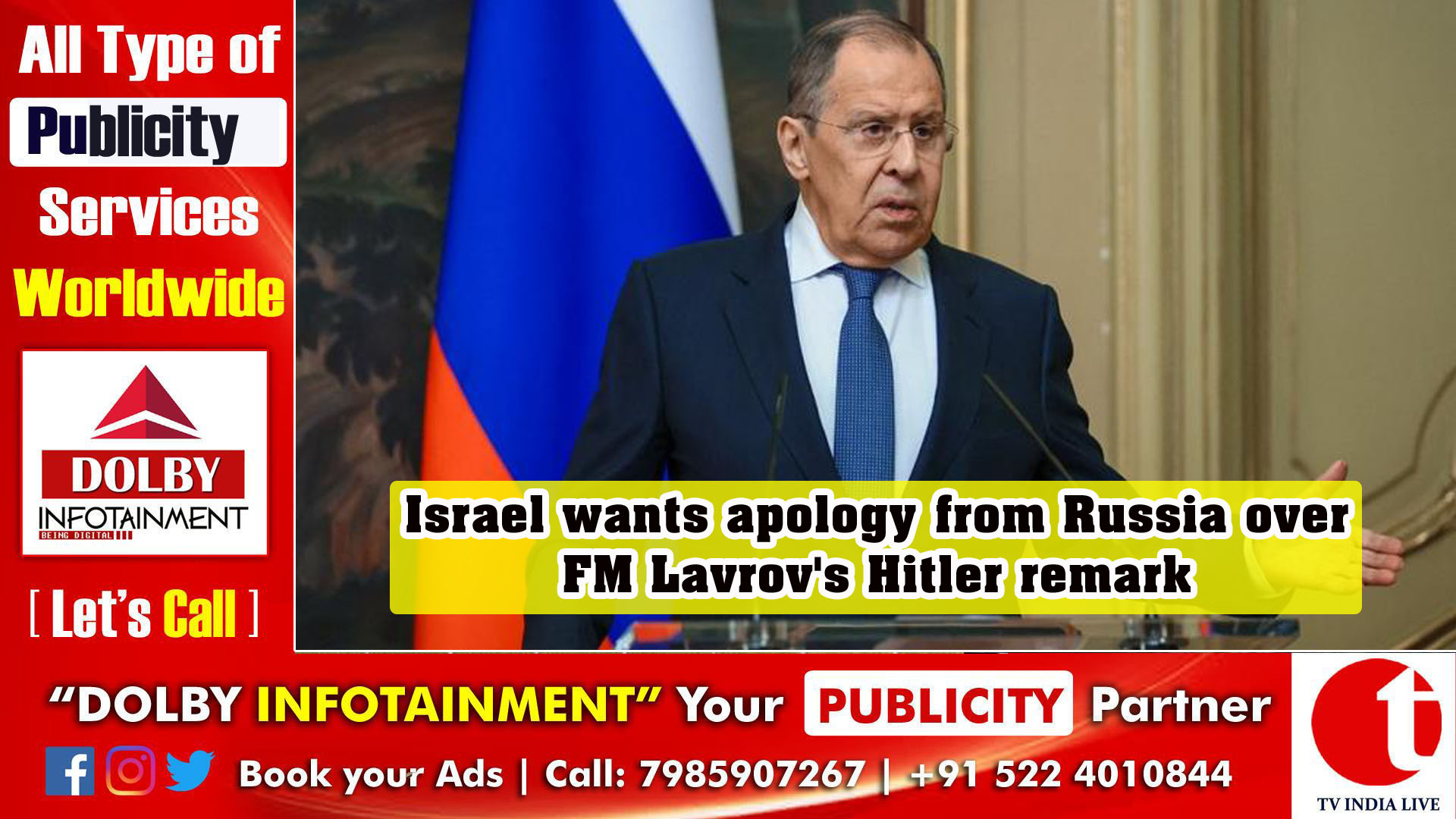 Israel wants apology from Russia over FM Lavrov's Hitler remark