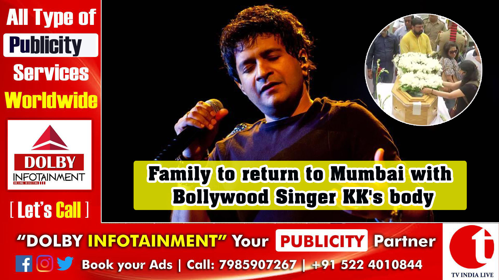 Family to return to Mumbai with Bollywood Singer KK's body