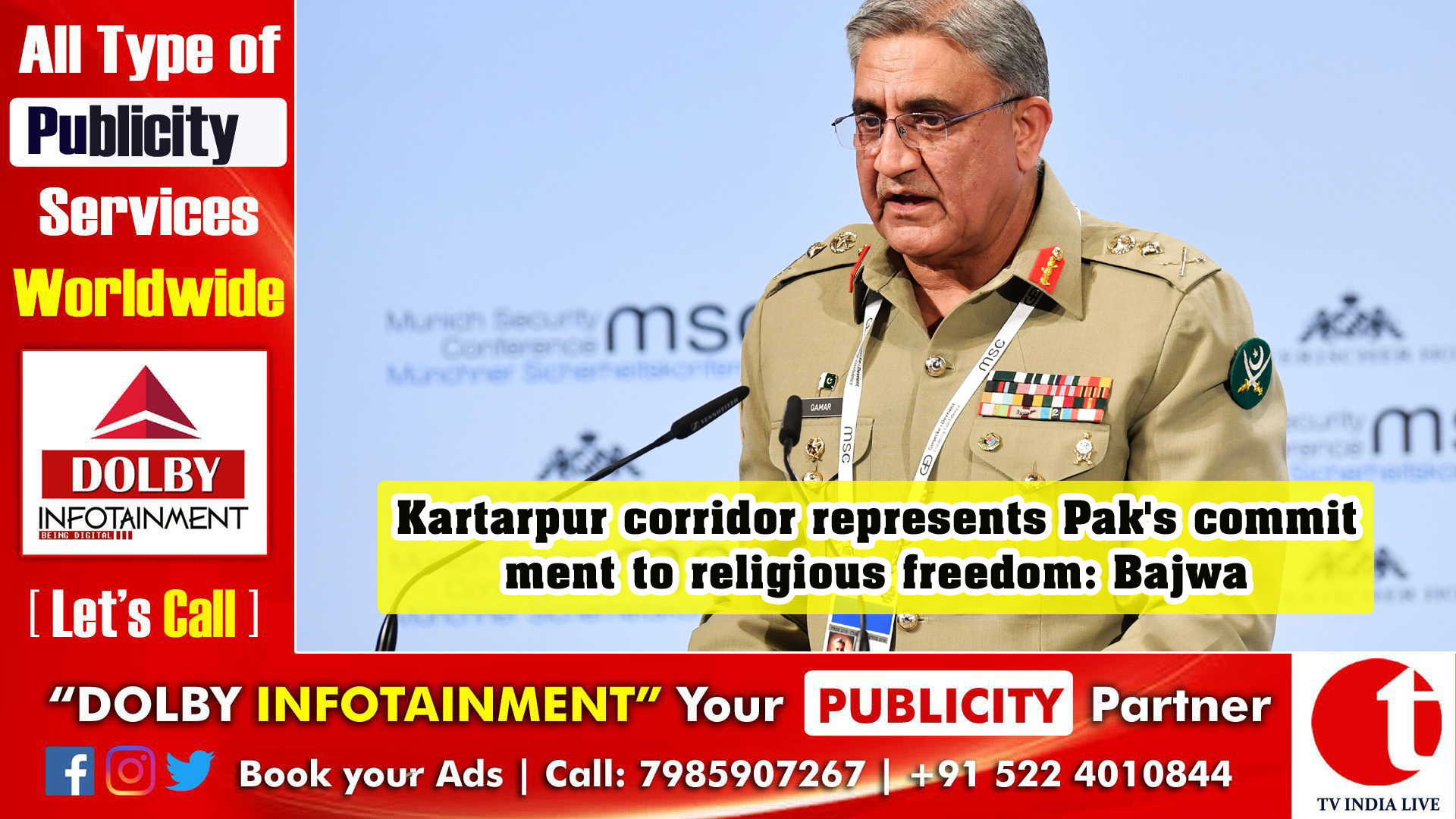 Kartarpur corridor represents Pak's commitment to religious freedom: Bajwa