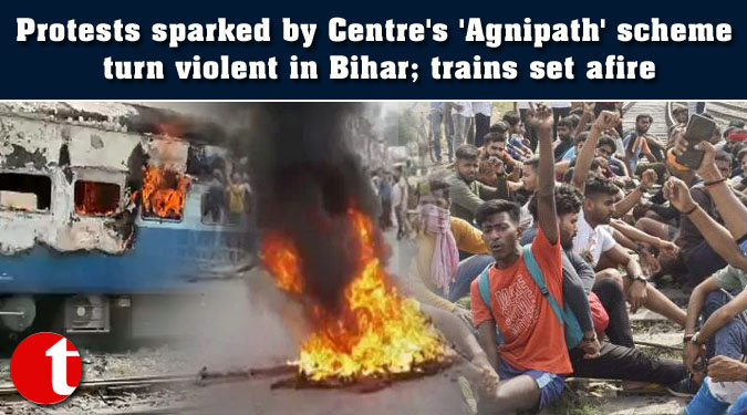 Protests sparked by Centre’s ‘Agnipath’ scheme turn violent in Bihar; trains set afire