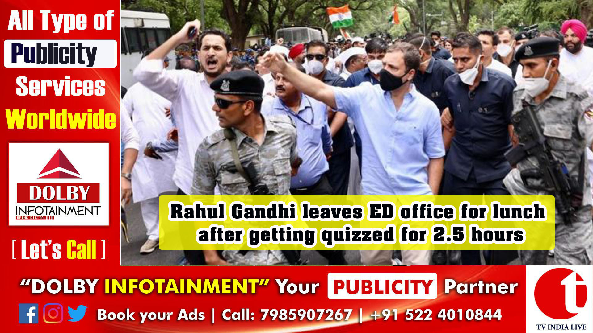 Rahul Gandhi leaves ED office for lunch after getting quizzed for 2.5 hours