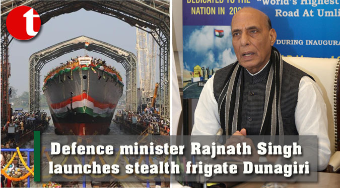 Defence minister Rajnath Singh launches stealth frigate Dunagiri