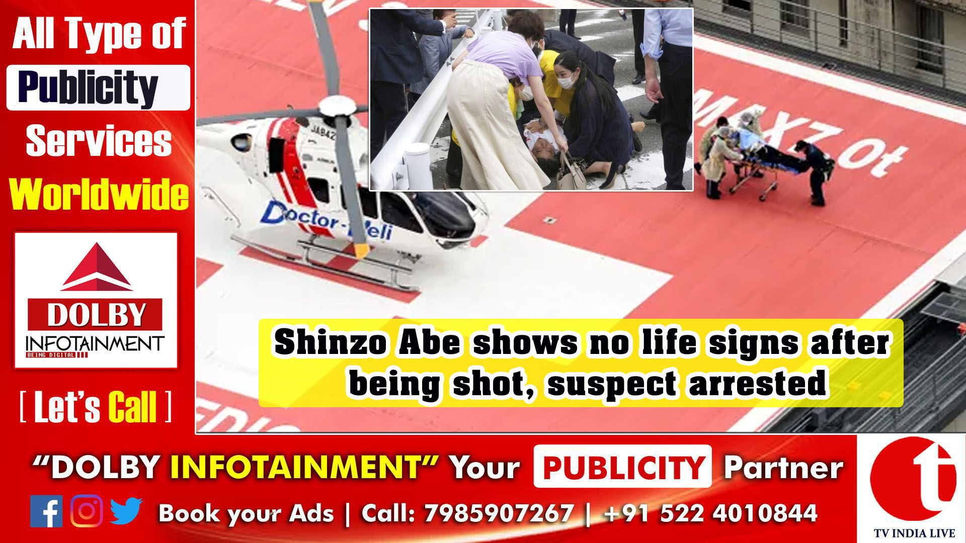 Shinzo Abe shows no life signs after being shot, suspect arrested