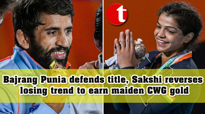 Bajrang Punia defends title, Sakshi reverses losing trend to earn maiden CWG gold