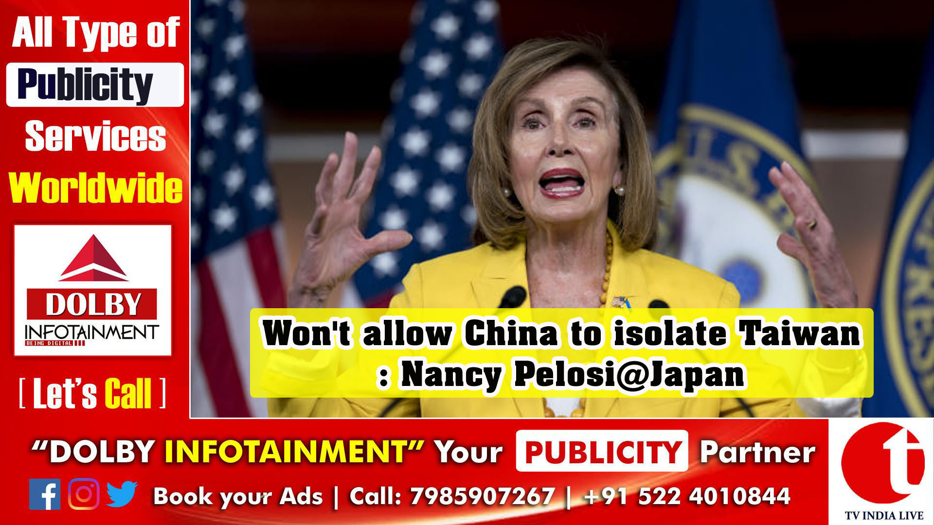 Won't allow China to isolate Taiwan: Nancy Pelosi@Japan