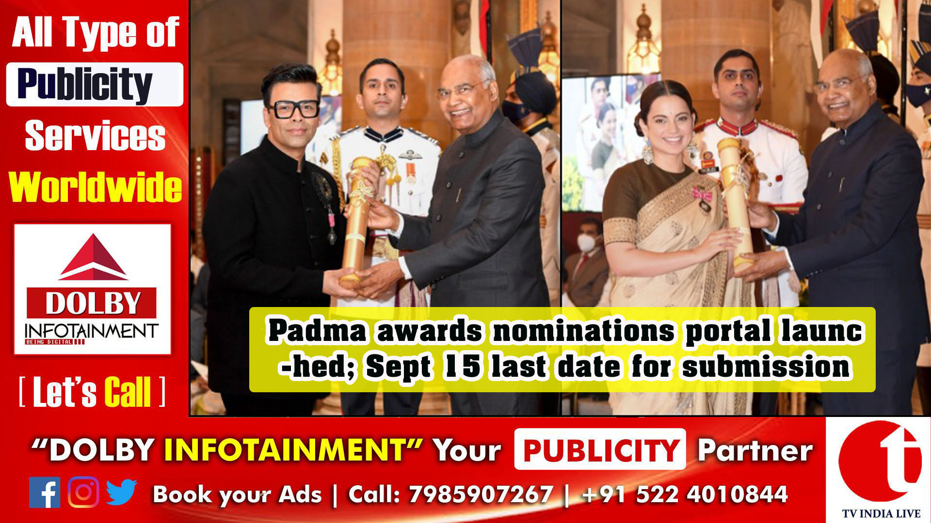 Padma awards nominations portal launched; Sept 15 last date for submission