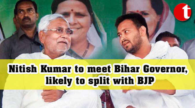 Nitish Kumar to meet Bihar Governor, likely to split with BJP