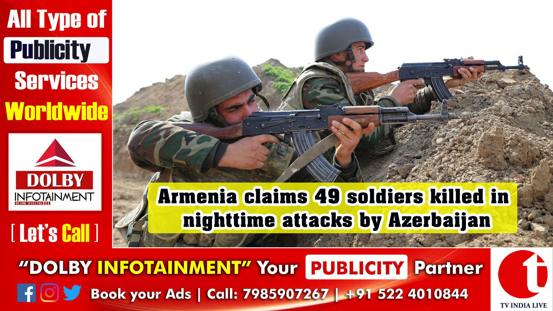 Armenia claims 49 soldiers killed in nighttime attacks by Azerbaijan