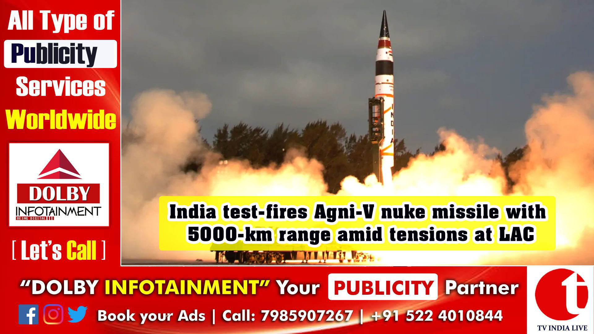 India test-fires Agni-V nuke missile with 5000-km range amid tensions at LAC