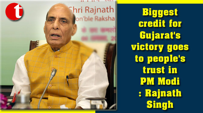 Biggest credit for Gujarat's victory goes to people's trust in PM Modi: Rajnath Singh