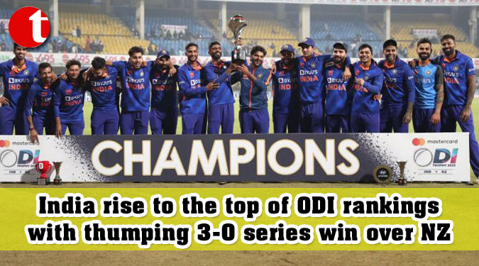 India rise to the top of ODI rankings with thumping 3-0 series win over NZ